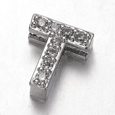 Platinum Plated Brass Micro Pave Cubic Zirconia Letter Slide Charms ZIRC-E015-04T-1