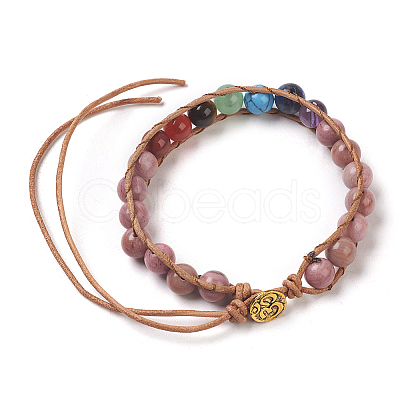 Natural Rhodonite Cord Beaded Bracelets BJEW-E351-02C-1