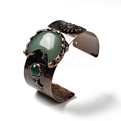 Natural Green Aventurine & Agate Crescent Moon and Sun Open Cuff Bangle G-D468-25R-02-1