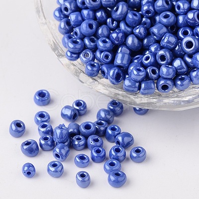 6/0 Opaque Colors Lustered Round Glass Seed Beads X-SEED-A012-4mm-128-1