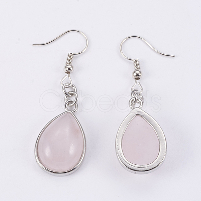 Natural Rose Quartz Dangle Earrings EJEW-F133-02G-1