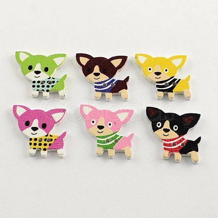 2-Hole Puppy Printed Wooden Buttons X-BUTT-R031-115-1