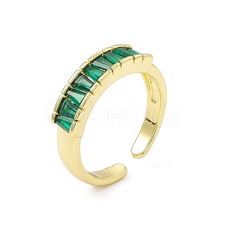 Green Cubic Zirconia Trapezoid Open Cuff Ring RJEW-I091-09G-1