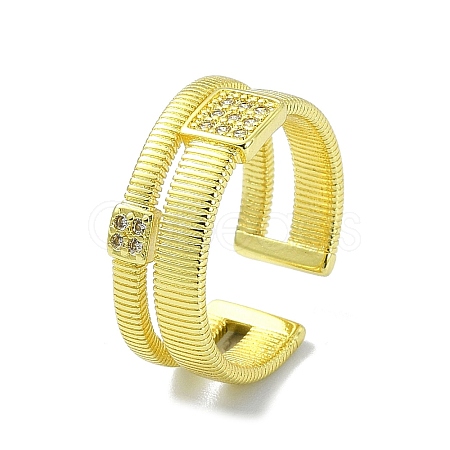 Brass with Cubic Zirconia Open Cuff Ring RJEW-B051-47G-1