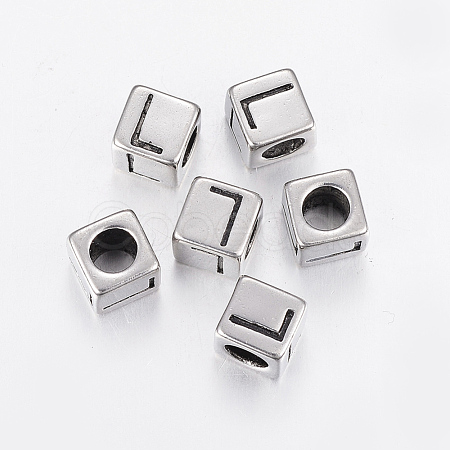 304 Stainless Steel Large Hole Letter European Beads STAS-H428-01AS-L-1