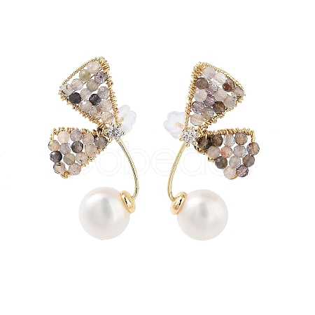 Butterfly Natural Pearl Dangle Stud Earrings EJEW-P256-60G-1