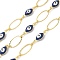 Rack Plating Brass Enamel Link Chains, Long-Lasting Plated, Unwelded, Real 18K Gold Plated, Oval, Marine Blue, 13~13.5x5~7x0.8~4mm