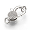 Brass Micro Pave Cubic Zirconia Lobster Claw Clasps, Platinum, 15~16x10~11x4.5mm, Hole: 3mm