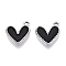 Rack Plating Alloy Enamel Charms, Heart Charm, Platinum, Black, 14.5x13x2mm, Hole: 1.6mm