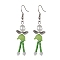 304 Stainless Steel Fairy Dangle Earrings, Glass Seed & Acrylic Pearl Long Drop Earrings, Lime Green, 55.5x14mm