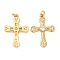 Brass Micro Pave Cubic Zirconia Pendants, Cross, Real 18K Gold Plated, 26x18x4mm, Hole: 2.8mm