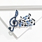 Alloy and Glass Rhinestone Musical Note Brooch, Blue, 57x45mm.