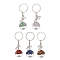 5Pcs 5 Styles Tree of Life Natural Amethyst & Tiger Eye & Red Jasper & Lapis Lazuli & Green Aventurine Pendant Keychains, with Alloy Lotus & Elephant and Iron Split Key Rings, 8.3cm, 1pc/style