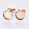 Flat Round 304 Stainless Steel Stud Earring Settings, Rose Gold, Tray: 18mm, 20mm, Pin: 0.7mm