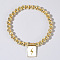 Personality Brass Round Bead Beaded Stretch Bracelets, with Rectangle Brass Enamel Charms for Women, Lightning Bolt, 6-7/8 inch(17.5cm)