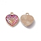 Alloy Pendants, with Opaque Resin, Heart Charms with Scales Pattern, Light Gold, Hot Pink, 17x14x3.5mm, Hole: 1.8mm