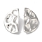 Left and Right Non-Tarnish 304 Stainless Steel Stud Earrings for Women, Hammered Half Round, Stainless Steel Color, 38x21mm