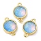 Synthetic Opal Connector Charms, Rack Plating Brass Flat Round Links, Golden, Light Sky Blue, 17.5x11.5x6mm, Hole: 1.4mm