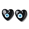 Handmade Evil Eye Lampwork Pendants, Heart Charms, Black, 34.5~35x35~35.5x6.5~8mm, Hole: 3mm