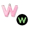 Luminous Resin Pendants, Glow in the Dark, with Platinum Plated Loop, Letter, Letter W, 21~24x5.5~28x5~5.5mm, Hole: 1.8mm