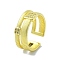 Brass with Cubic Zirconia Open Cuff Ring, Square, Real 18K Gold Plated, Inner Diameter: 19mm