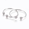 Tarnish Resistant 304 Stainless Steel Cuff Bangles, Torque Bangles, End with Removable Round Beads, Stainless Steel Color, 2 inch(5cm)x2-3/8 inch(6cm), 3mm