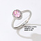 Oval Platinum Brass Adjustable Ring with Pink Cubic Zirconia, Inner Diameter: 19mm