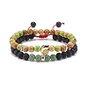 2Pcs 2 Style Natural Imperial Jasper(Dyed) & Green Aventurine & Lava Rock Braided Bead Bracelets Set with Alloy Shell BJEW-JB08476-1