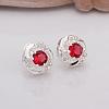 Flower Silver Color Plated Brass Cubic Zirconia Stud Earrings EJEW-BB11772-A-12