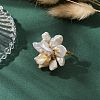 Flower Natural Pearl Adjustable Rings RJEW-P113-01G-4