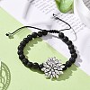 Natural Lava Rock & Synthetic Hematite Braided Bead Bracelet with Alloy Lotus BJEW-JB08466-2