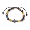 Natural Toger Eye Braided Bead Bracelets for Women Men BJEW-JB11138-02-1