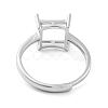 Square Adjustable 925 Sterling Silver Ring Components STER-G042-04P-3