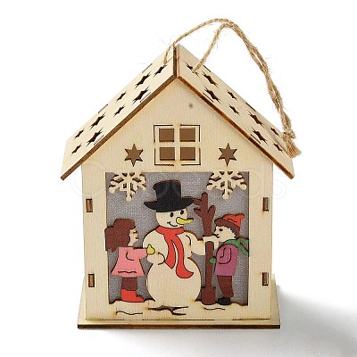 Christmas Theme Wood House Hanging Ornaments DJEW-B011-01-1