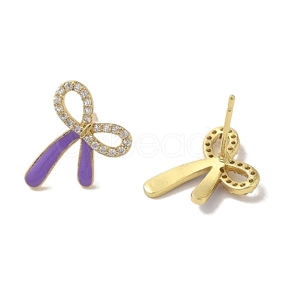 Bowknot Brass Stud Earrings EJEW-R162-09G-1