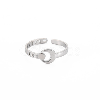 Non-Tarnish 304 Stainless Steel Moon Open Cuff Ring for Women RJEW-S405-235P-1