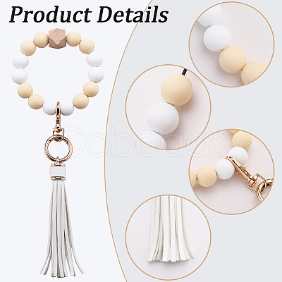 Silicone Round Beaded Keychain Wristlet AJEW-WH0258-895A-1