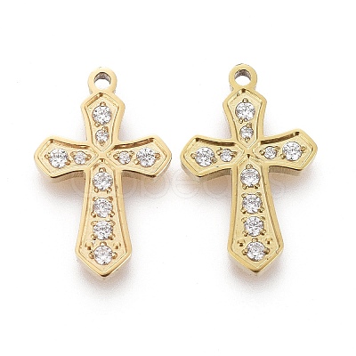 316 Surgical Stainless Steel Cubic Zirconia Tiny Cross Charms X-STAS-F256-018G-1