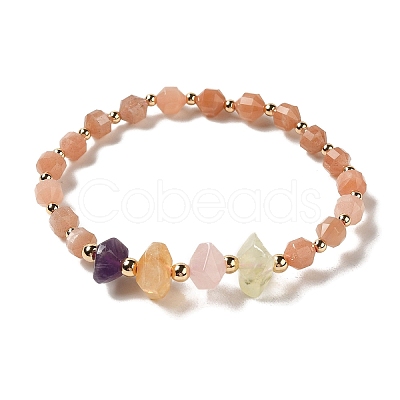 Faceted Natural Sunstone Stretch Beaded Bracelets BJEW-P318-01G-04-1