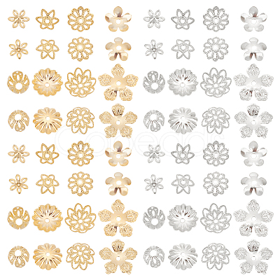 PandaHall Elite 64Pcs 16 Style Brass Bead Caps KK-PH0005-38-1