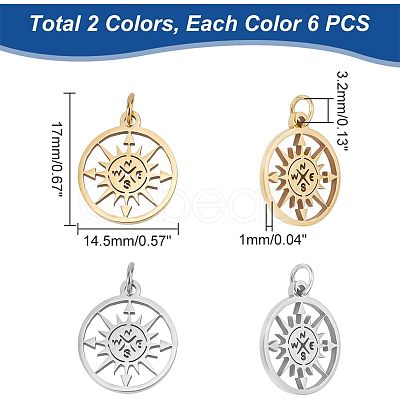 Unicraftale 12pcs 2 Colors 304 Stainless Steel Pendants STAS-UN0038-92-1