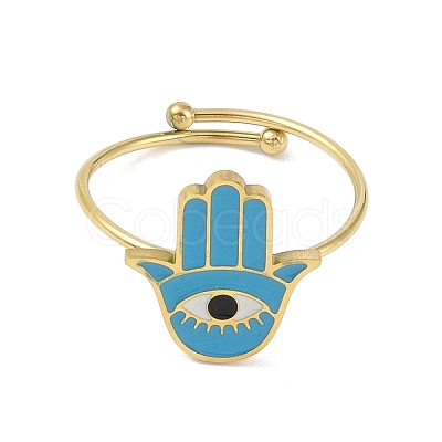 Hamsa Hand with Eye 304 Stainless Steel Enamel Ring RJEW-A038-01G-1