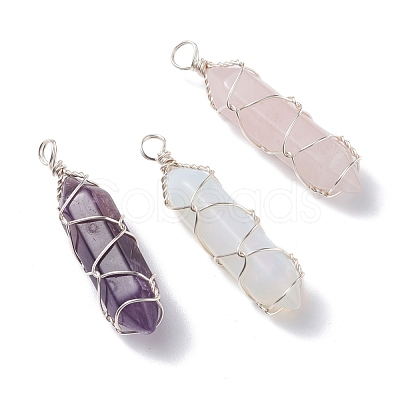 Natural Gemstone Double Terminated Pointed Pendants PALLOY-JF01227-1