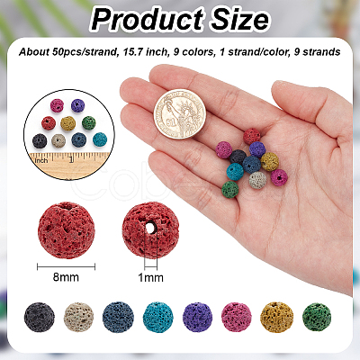 Nbeads 9 Strands 9 Colors Natural Lava Rock Round Beads Strands G-NB0005-37-1