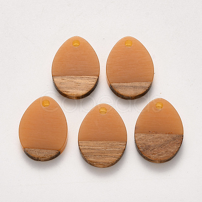 Transparent Resin & Walnut Wood Pendants X-RESI-S358-15-B02-1