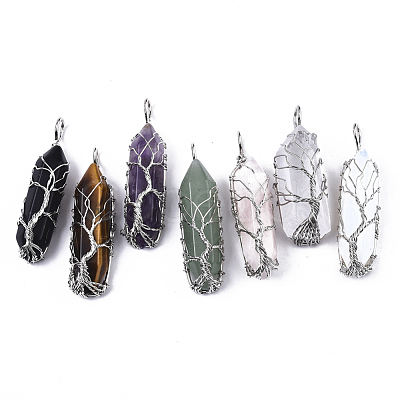 Natural & Synthetic Mixed Gemstone Big Wire Wrapped Pointed Pendants G-T133-P02-1