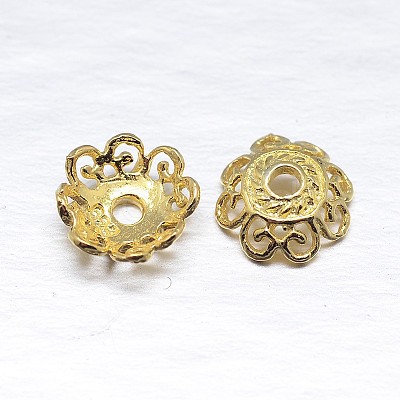 Real 18K Gold Plated 4-Petal Sterling Silver Bead Caps STER-M100-05-1