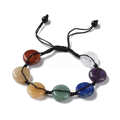 Donut/Pi Disc Natural Mixed Gemstone Braided Bead Bracelets BJEW-H239-01-1