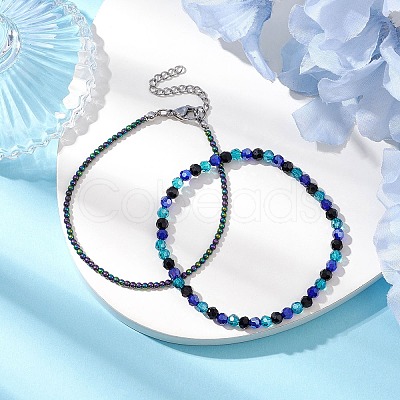 2Pcs Glass Beads Bracelets Stretch Bracelets Sets BJEW-JB10975-1