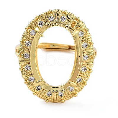 Rack Plating Oval Brass Micro Pave Cubic Zirconia Adjustable Ring Components KK-Q819-14G-1